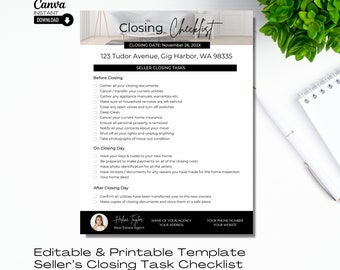 Closing Checklist, Real Estate Templates, Real Estate Checklist, Seller Closing Day Checklist, Seller Checklist, Disclosure, Canva Template