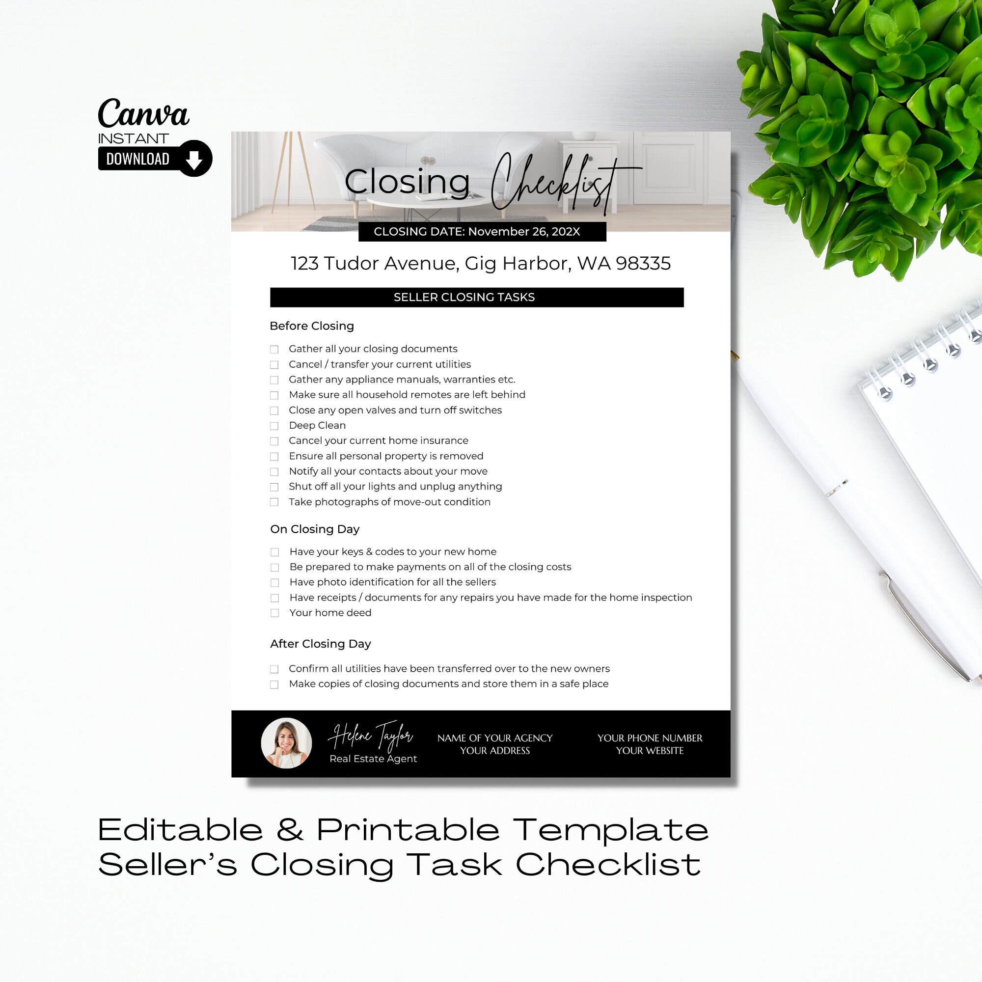Real Estate Seller Closing Checklist: Canva Template (digital Download ...