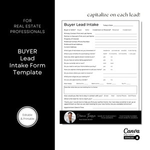 Real Estate Buyer Lead Intake Sheet: Realtor Client Questionnaire (Canva Template)