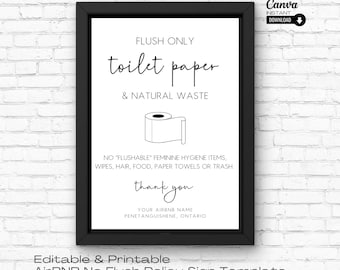 Editable Flush Only Sign, Do Not Flush Sign, AirBNB Sign, Toilet Paper Only, Vacation Rental Sign, Superhost, AirBNB Rental Signs, VRBO