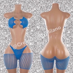 Blue 3 Piece Exotic Dancewear Outfit