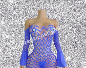 Blue Fishnet Exotic Dancewear Dress