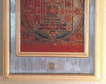 Buddhist Mandala Wall Hanging. Double-sided. Inlaid in Bamboo Frame.