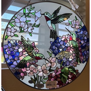 Joan Baker Designs Stained Glass Hummingbird Hydranges Colorful 10