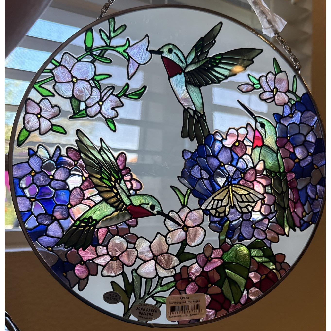 Joan Baker Designs Stained Glass Hummingbird Hydranges Colorful 10