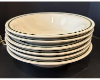 Juego de 6 cuencos para ensalada o cereales de cerámica Mount Clemens con borde verde, 18 cm (7 pulgadas), estilo vintage.