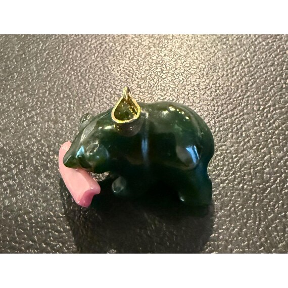 Hand Carved Pendant Green Canadian Nephrite Jade Grizzly Bear Rhodonite Salmon
