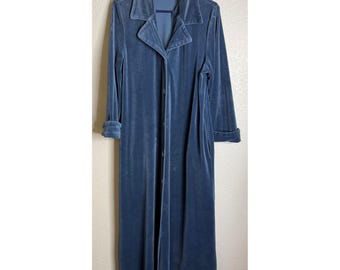 Szlafrok damski Diamond Tea Small Robe Blue Velvet Neiman Marcus Long Button Front Luxury