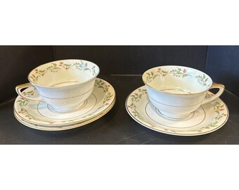 Heinrich Selb Bavaria Germany Gold Trim Pink Flowers 2 Teacups Tea Cup 3 Saucers