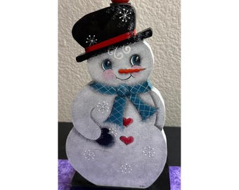 Paper Towel Holder White Snowman Wood Hand Painted Holiday Folk Art Rustic Cabin