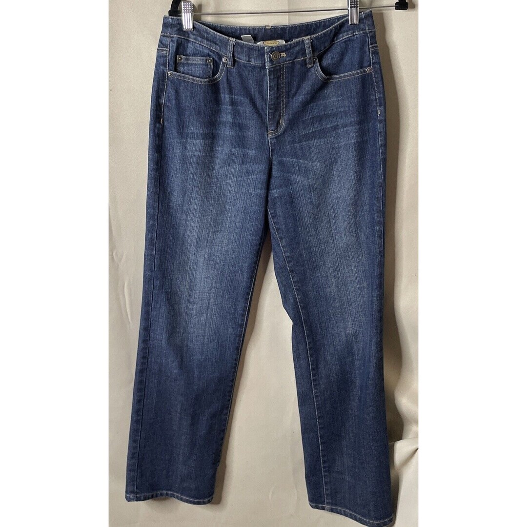 Talbots Womans Petite 8P Blue Denim Jeans Embellished Pockets Stretch