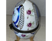 Limoges France Trinket Box Hand Paint Large Footed Egg Floral Flower Clasp 4