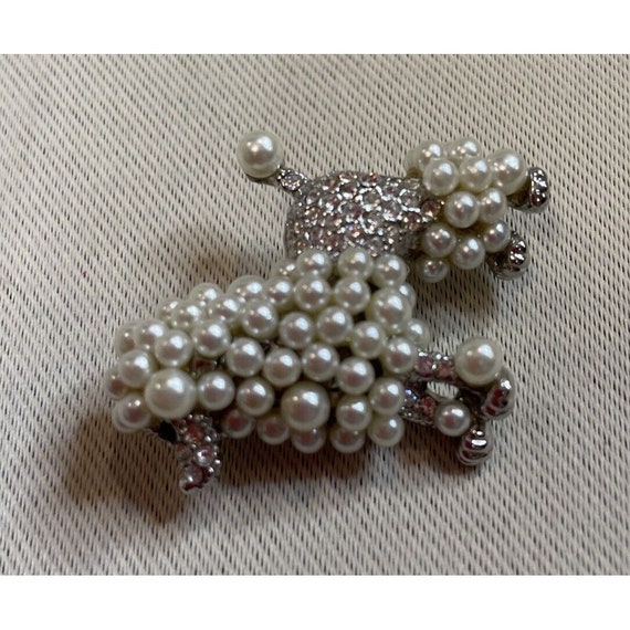 Poodle Dog Puppy Animal Brooch Pin Rhinestone Fau… - image 2