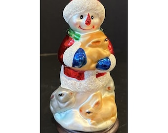 Figura navideña de conejitos muñecos de nieve de vidrio soplado Thomas Pacconi Classics 2004, 6.5"