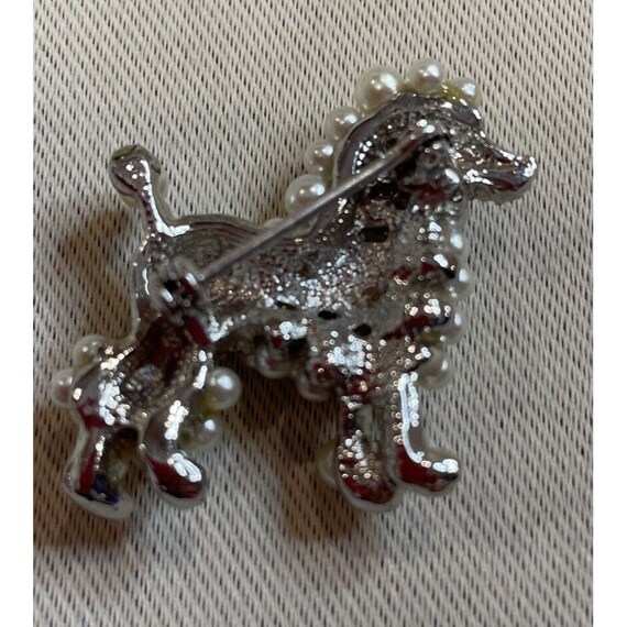 Poodle Dog Puppy Animal Brooch Pin Rhinestone Fau… - image 3