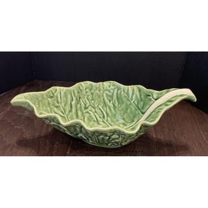Bordallo Pinheiro Gravy Sauce Boat Green Cabbage Leaf Portugal Majolica Vintage