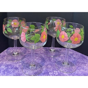 Franciscan Desert Rose Wine Goblet Glasses Set Of 4 Vintage 6.5 Inch Cottagecore
