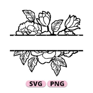 Split Floral Frame SVG, Floral Border SVG, Split Flower Monogram Svg, Wedding Border Svg, Split Name Frame SVG, Flower Cut file