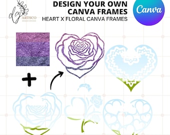 Drag and Drop Canva Frame Template, Editable Custom Frames Flower Template, Fill Your Own Picture Frame Silhouette, Sublimation Designs PNG