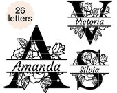 Split Monogram SVG Bundle, Floral Alphabet Svg, Last Name Svg, Florish Wedding Svg, Flower Letter Font, Initial Cut File Clipart Png/Eps/Dxf