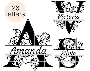 Split Monogram SVG Bundle, Floral Alphabet Svg, Last Name Svg, Florish Wedding Svg, Flower Letter Font, Initial Cut File Clipart Png/Eps/Dxf