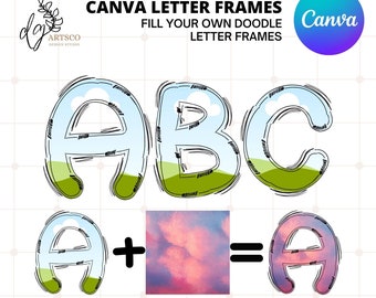 Canva Frame Doodle Alphabet Uppercase, Editable Canva Letters Template, Custom Fill Pattern Digital Downloads, Easy Drag and Drop Alphaset