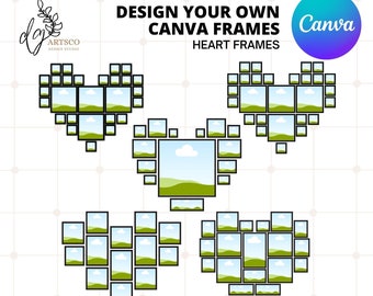Drag and Drop Canva Frame Template, Heart Canva Photo Collage Custom Frames, Fill Your Own Picture Frame Silhouette, Drag and Drop Template