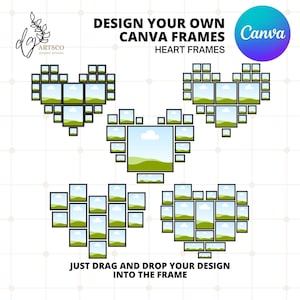 Drag and Drop Canva Frame Template, Heart Canva Photo Collage Custom Frames, Fill Your Own Picture Frame Silhouette, Drag and Drop Template