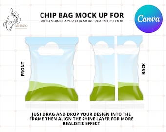 CANVA Chip Bag Mockup, Potato Chip Bag, Canva Editable Chip Bag Mockup, Party Favor Mockup, Birthday Mockup, Chip Packet Drag and Drop Canva