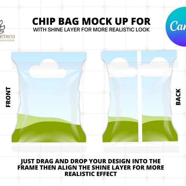 CANVA Chip Bag Mockup, Potato Chip Bag, Canva Editable Chip Bag Mockup, Party Favor Mockup, Birthday Mockup, Chip Packet Drag and Drop Canva