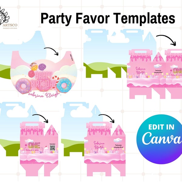 Party Favor Templates, Party Hat Template, Gable Box Template, Drag and Drop Canva Editable Template