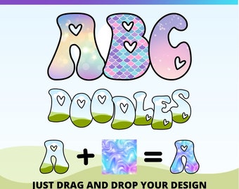 Fill your own Doodle Letters on CANVA with Commercial Use Allowed. Drag and Drop Alphaset Alphabet Letters PNG Editable Canva Frame Designs