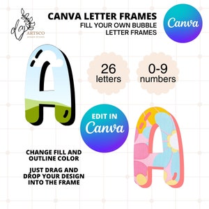 Canva Frame Doodle Bubble Alphabet Uppercase, Editable Canva Letters Template, Custom Fill Pattern Digital Downloads, Easy Drag and Drop