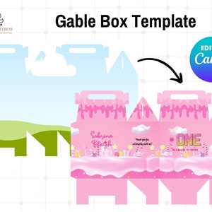 Gable Box Template, Party Favor Templates, Drag and Drop Canva Editable Template, Canva Frame Birthday Template