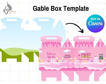 Gable Box Template, Party Favor Templates, Drag and Drop Canva Editable Template, Canva Frame Birthday Template