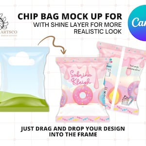 Canva Editable Chip Bag Mockup, Chip Bag Mockup for Canva, Party Favor Mockup, Editable chip bag, Personalize chip bag , Drag and Drop Canva