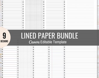 Canva Editable Lined Paper Bundle, Wide Rule College Rule, Notebook Lined Paper, Canva KDP Template for Journals, Diaries, Low Content book
