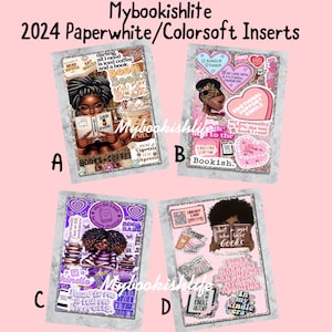 May include: Four digital designs featuring illustrations of Black women reading books. The designs are in a pink and purple color scheme with glitter accents. The text on the designs includes "Books + Coffee", "Bookish", "Read to me & tell me your secrets", and "Just a girl who loves books".
