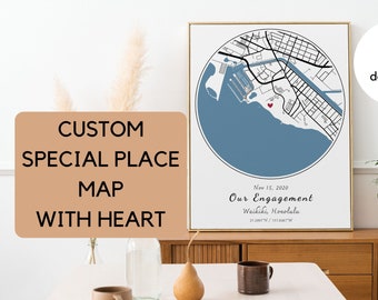 Custom Location Map Print with Heart, Anniversary Gift (Digital Download)