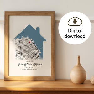 Mappa della casa personalizzata, regalo per la prima casa, regalo di inaugurazione della casa, la nostra mappa della casa, mappa a forma di casa, mappa della città personalizzata, regalo per coppia, regalo per agente immobiliare