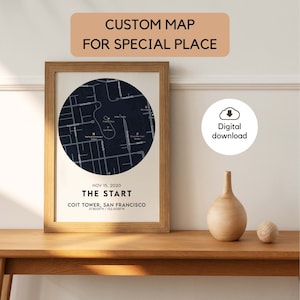 Carte personnalisée pour lieu spécial, cadeau d'anniversaire, n'importe quel endroit, plan de ville personnalisé, cadeau de mariage, carte des lieux où nous nous sommes rencontrés, impression de carte de lieu spécial