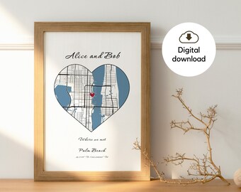 Personalized Custom Heart Map, Where We Met Map, Custom Location City Map, Love Heart Map, Any Place, Anniversary Gift, Digital Download
