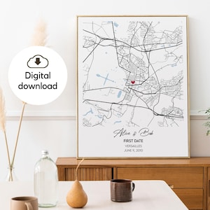 Mapa de noivado personalizado, mapa para lugar especial, presente para casal noivo, mapa de cidade personalizado com coração, presente de aniversário, pôster de noivado