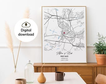 Personalized Engagement Map, Map For Special Place, Gift For Engaged Couple, Custom City Map With Heart, Anniversary Gift, Engagement Poster