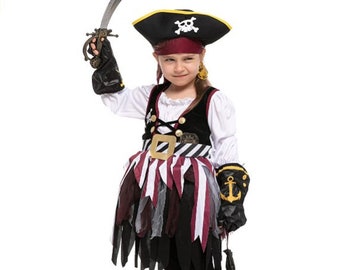 M Tacobear Pirate Costume Enfant Déguisement Pirate Accessoires Pirate Cache-Oeil Dague Compass Bourse Boucle doreille Or Medasie Enfant Pirate Halloween Costume 4-6 ans 