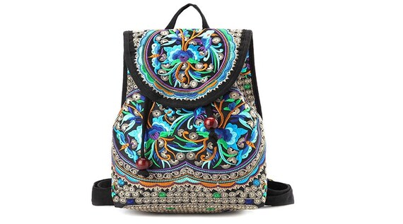 Embroidered Women Backpack Ethnic Travel Handbag Shoulder Bag