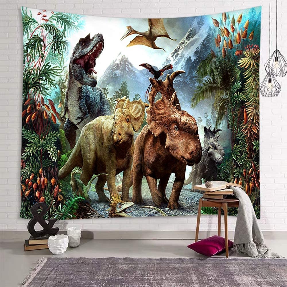 Tropical Rain Forest Wild Animal Dinosaur Tapestry Wall Hang Living Room Bedroom 