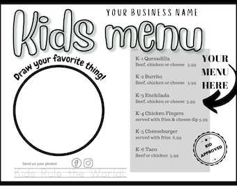 Kids Menu Placemat Printable - Etsy
