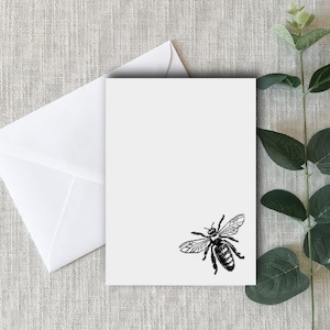 Primitive Black & White Bee Blank Notecards - Gift Party General Letter Thank You Notecards - Set of 10 with Envelopes