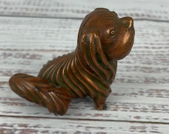 Figura vintage de bronce de perro pequinés de Jennings Bros JB, estilo Art Déco, metal.